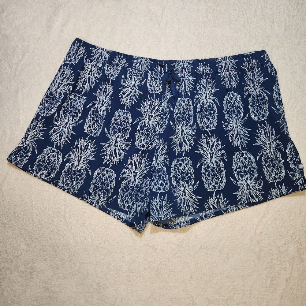 Lauren James Women's 2XL Swim Shorts Pineapple Print Navy/white Side Pockets